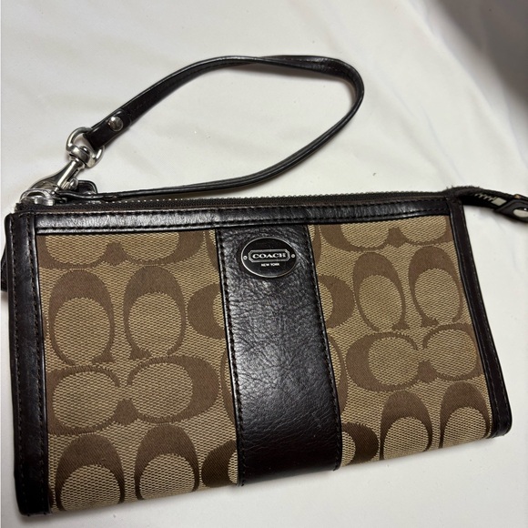 Coach Wristlet Khaki Mahogany Brown Mini Bag Small Monogram Logo/Emblem.. - Picture 1 of 5